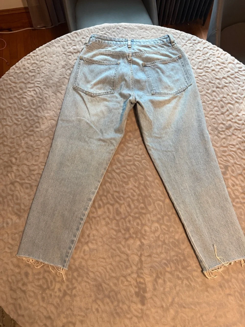 Chorus Light Blue Boyfriend Jeans with Rose Knee Patches